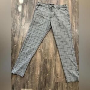 Hollister Mens Skinny Chino Epic Flex Grey Windowpane Plaid Pants 34x32